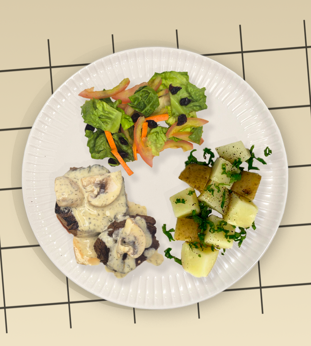 LOMO DE RES EN SALSA DE CHAMPIÑONES