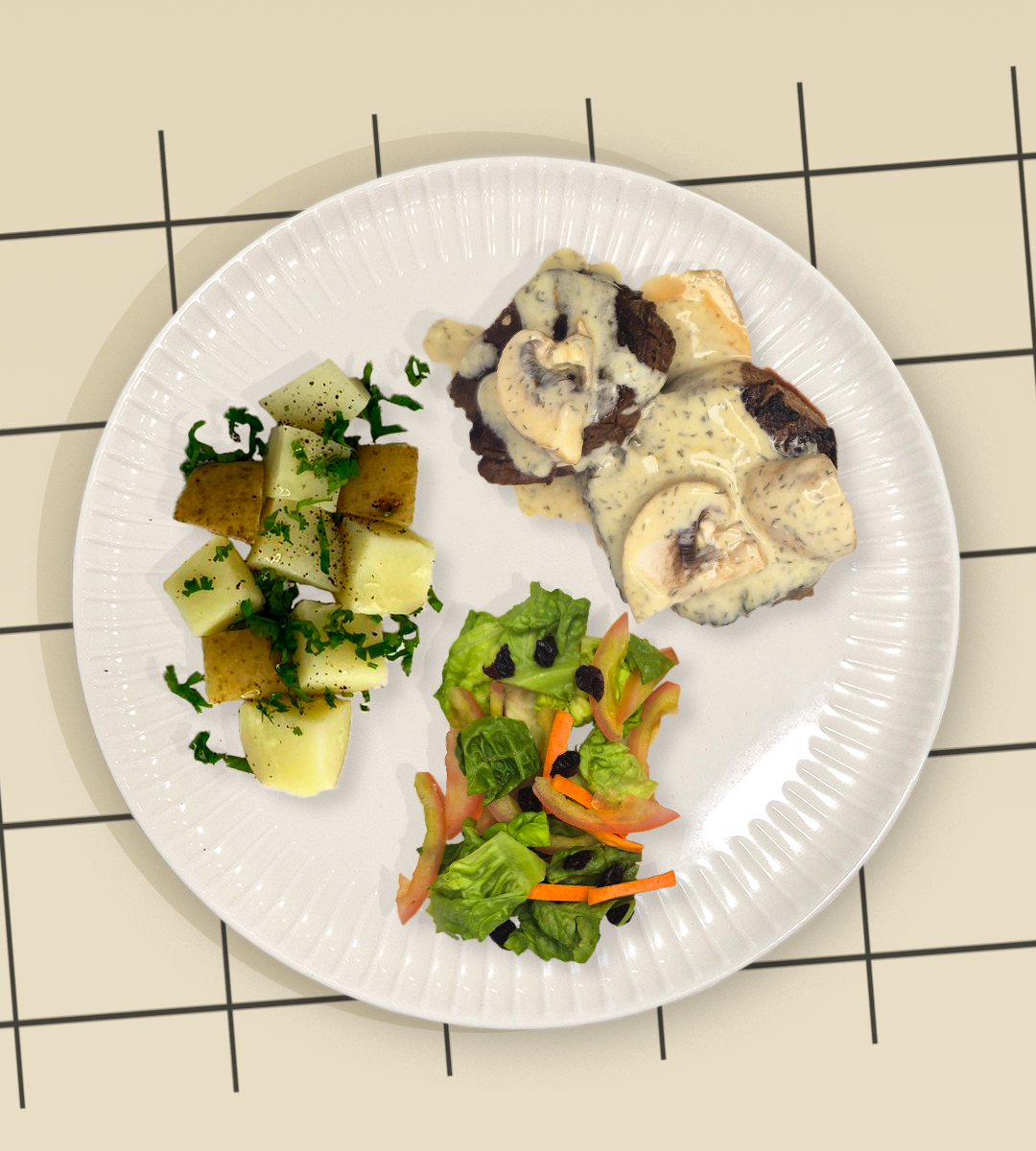 LOMO DE RES EN SALSA DE CHAMPIÑONES